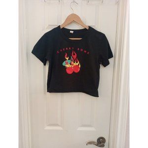 Women's Boutique Cherry Bomb Adorable 90's Style Black Cut Off Crop Top Large